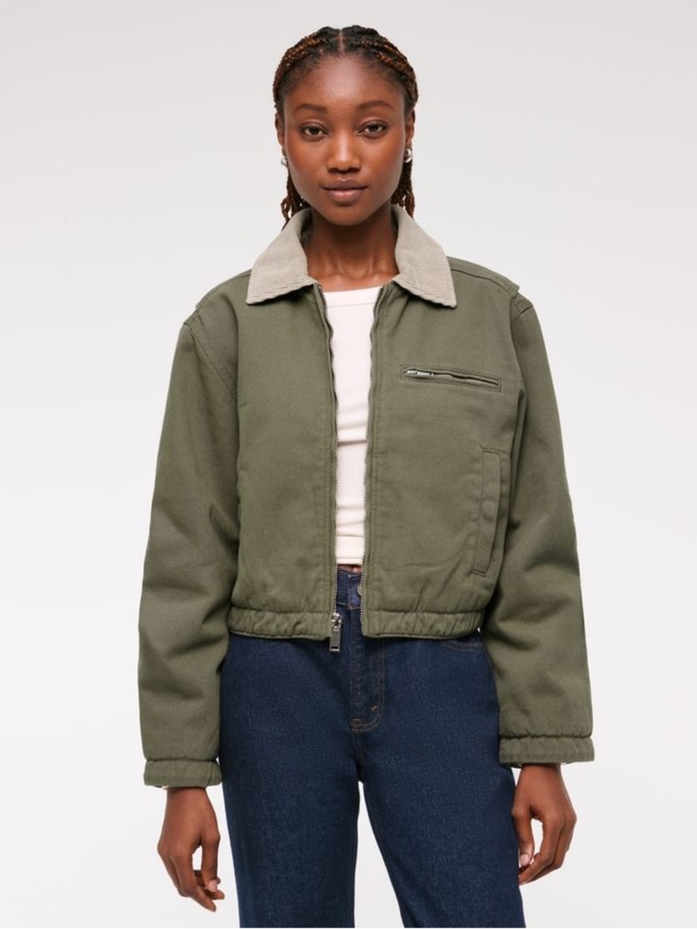 Abercrombie and Fitch Cropped Twill Workwear Jacket size large VGUC